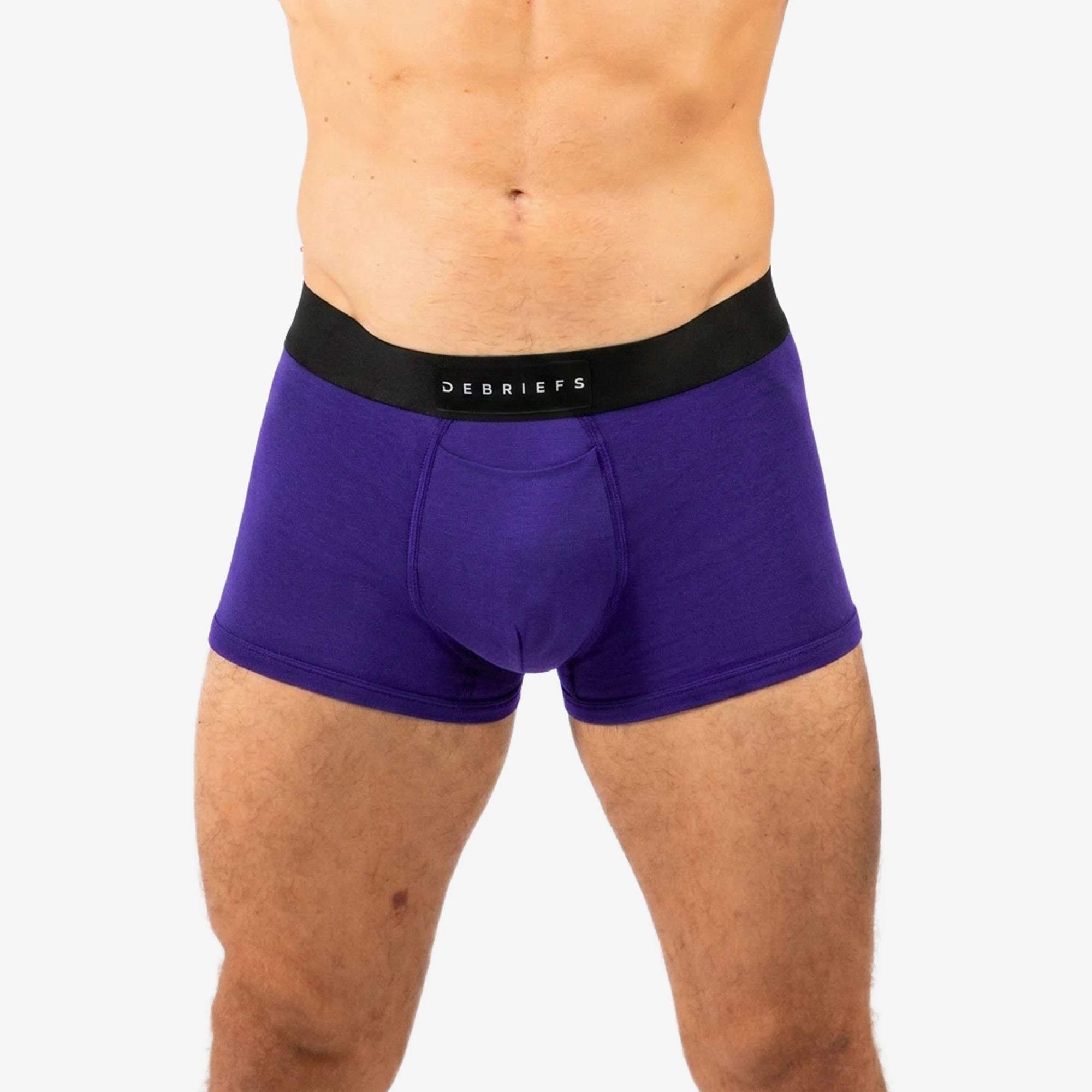 Debriefs deep purple trunks underwear. Front product photo